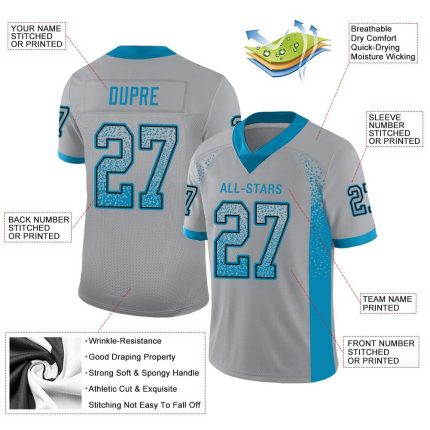 Custom Light Gray Panther Football Jersey with Blue-Black Mesh - Personalized Name and Number, Team Apparel Personalized