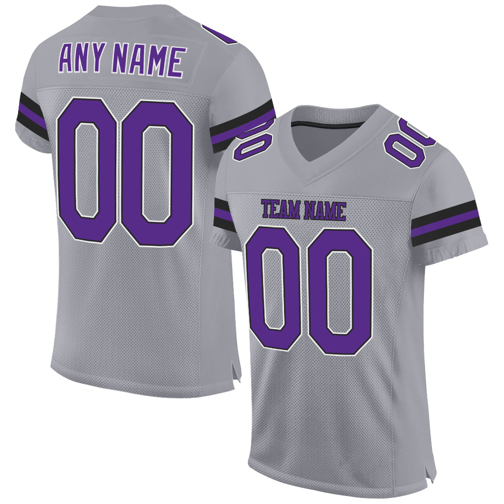 Custom Light Gray Purple-Black Mesh Football Jersey with Personalized Name and Number - Authentic Team Jersey Personalized