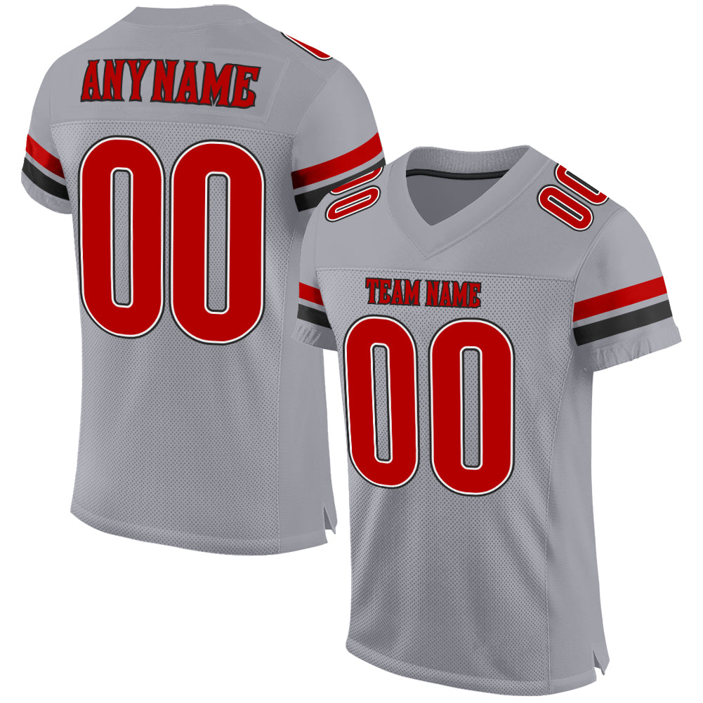 Custom Team Jersey with Personalized Name & Number, Light Gray Red-Black Mesh Authentic Football Jersey Personalized Light