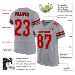 Custom Team Jersey with Personalized Name & Number, Light Gray Red-Black Mesh Authentic Football Jersey Personalized Light