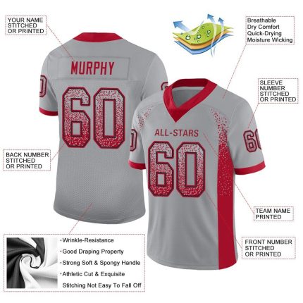 Custom Name Number Light Gray Red-Black Mesh Fashion Football Jersey - Personalized Team Jersey Personalized Light Gray Red-Black