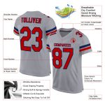 Customizable Light Gray Red-Navy Mesh Football Jersey with Name and Number - Authentic Team Apparel Personalized Light Gray