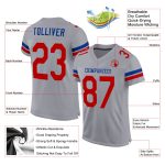 Custom Personalized Football Jersey with Name and Number - Light Gray Red-Royal Mesh Personalized Light Gray Red-Royal Mesh