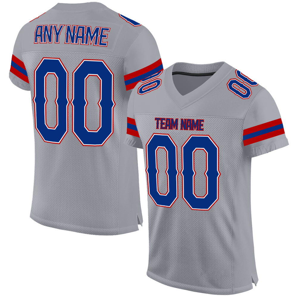 Custom Name & Number Mesh Football Jersey - Personalized Light Gray & Royal Red Personalized Light Gray Royal-Red Mesh Authentic