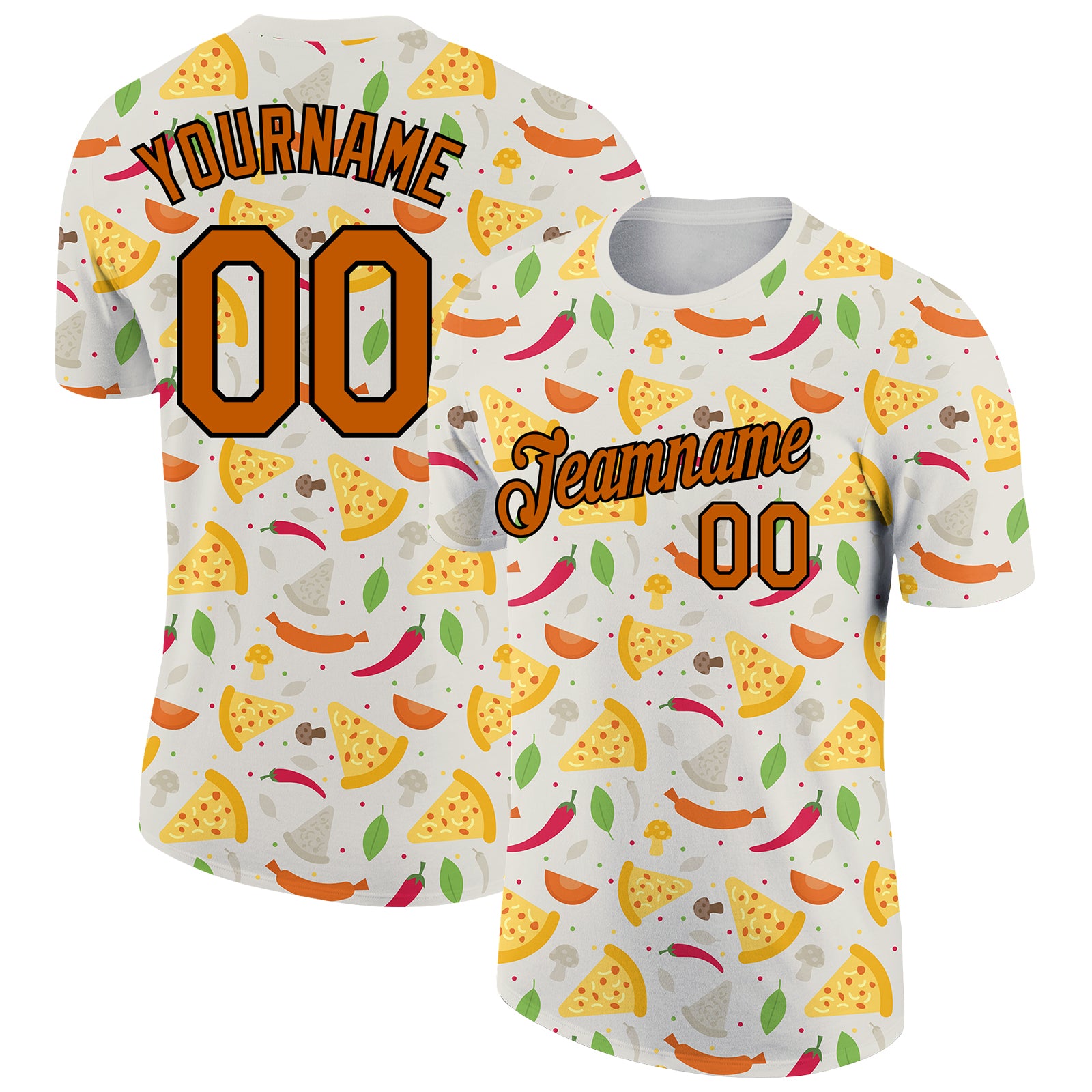 Custom Texas Pizza T-Shirt with 3D Orange-Black Pattern Design - Personalized Food Performance Tee with Name & Number, Light Gray