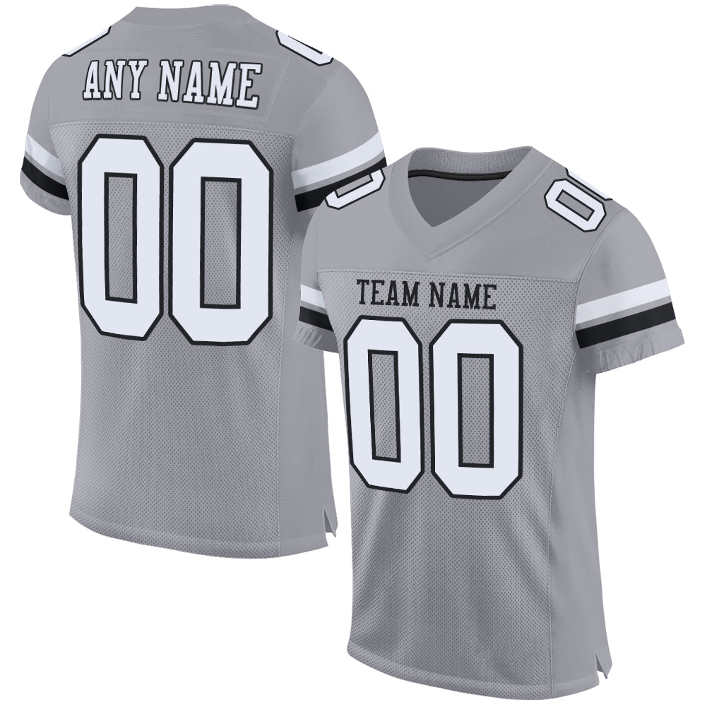 Personalized Authentic Football Jersey in Light Gray White and Black Mesh Personalized Light Gray White-Black Mesh Authentic