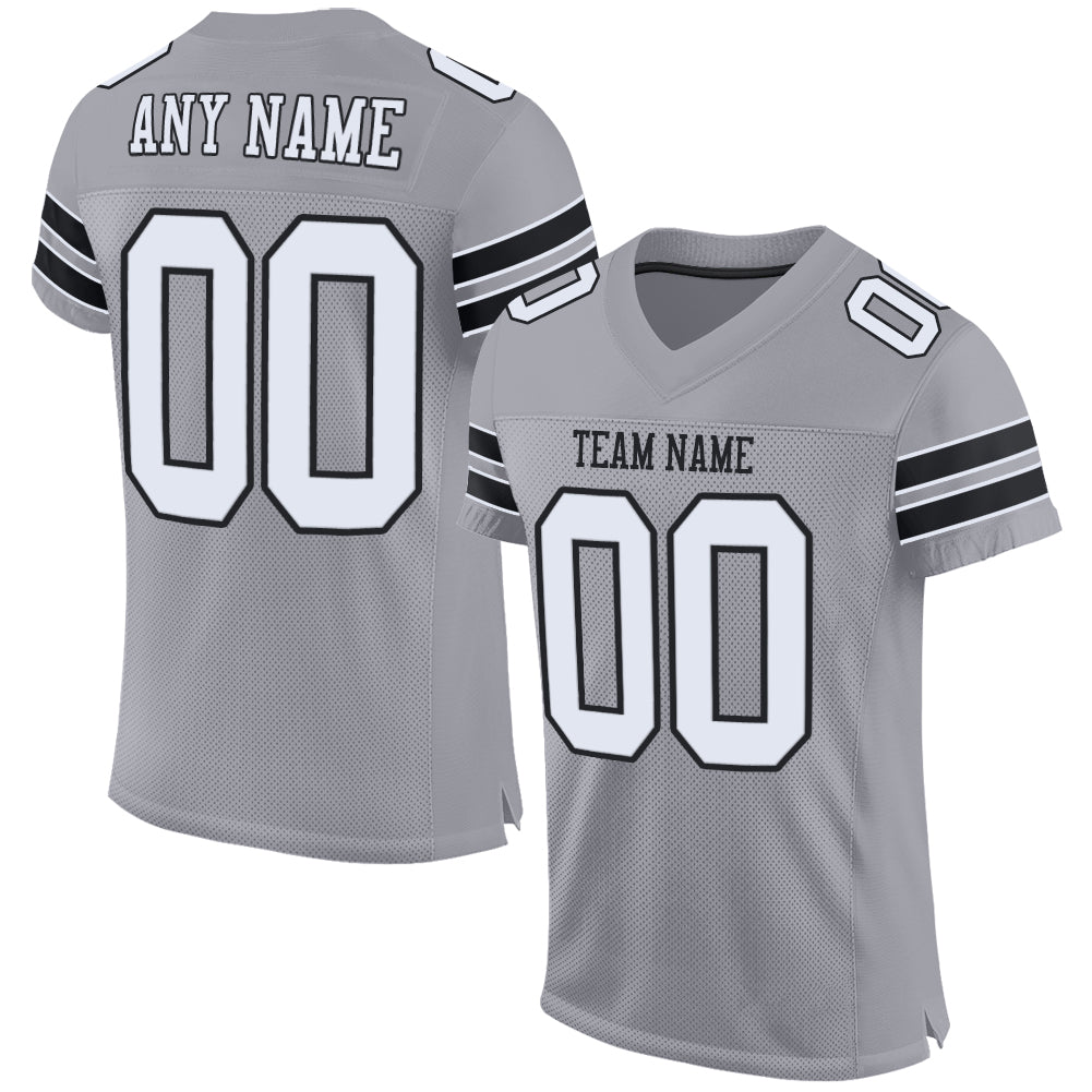 Custom Name and Number Personalized Light Gray Black-White Mesh Authentic Football Jersey Personalized Light Gray White-Black