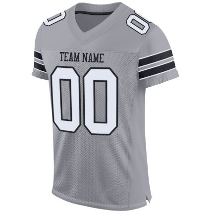 Custom Name and Number Personalized Light Gray Black-White Mesh Authentic Football Jersey Personalized Light Gray White-Black