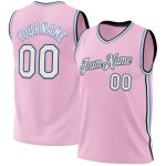 Custom Light Pink Basketball Jersey with Black and Light Blue Trim - Personalized Name & Number Personalized Light Pink Black-Light