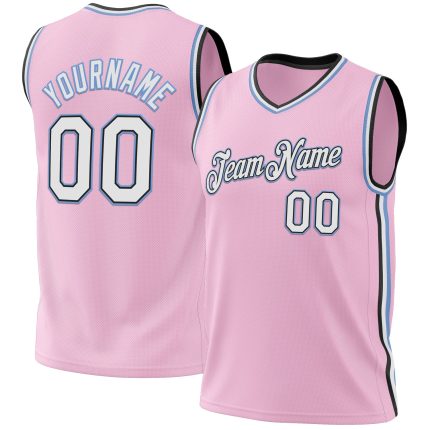 Custom Light Pink Basketball Jersey with Black and Light Blue Trim - Personalized Name & Number Personalized Light Pink Black-Light