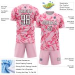 Custom Team Soccer Jersey with Light Pink Black-Pink Abstract Geometric Pattern, Personalized Name & Number Personalized
