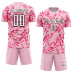 Custom Team Soccer Jersey with Light Pink Black-Pink Abstract Geometric Pattern, Personalized Name & Number Personalized