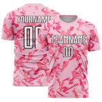 Custom Team Soccer Jersey with Light Pink Black-Pink Abstract Geometric Pattern, Personalized Name & Number Personalized