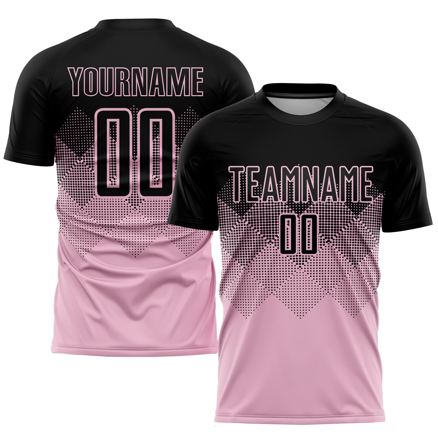 Custom Name & Number Light Pink Black Soccer Jersey Uniform - Personalized Team Apparel Personalized Light Pink Black Sublimation