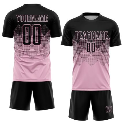 Custom Name & Number Light Pink Black Soccer Jersey Uniform - Personalized Team Apparel Personalized Light Pink Black Sublimation