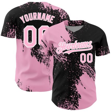 Custom Name & Number 3D Pattern Abstract Brush Stroke Baseball Jersey - Personalized Light Pink Black-White Design Personalized