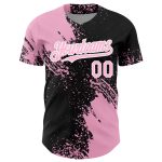 Custom Name & Number 3D Pattern Abstract Brush Stroke Baseball Jersey - Personalized Light Pink Black-White Design Personalized