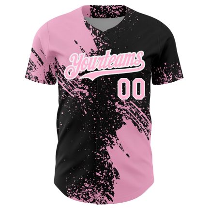 Custom Name & Number 3D Pattern Abstract Brush Stroke Baseball Jersey - Personalized Light Pink Black-White Design Personalized