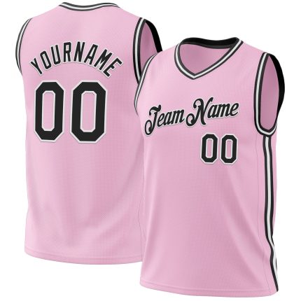 Personalized Light Pink Black White Basketball Jersey - Authentic Throwback Style Personalized Light Pink Black-White Authentic