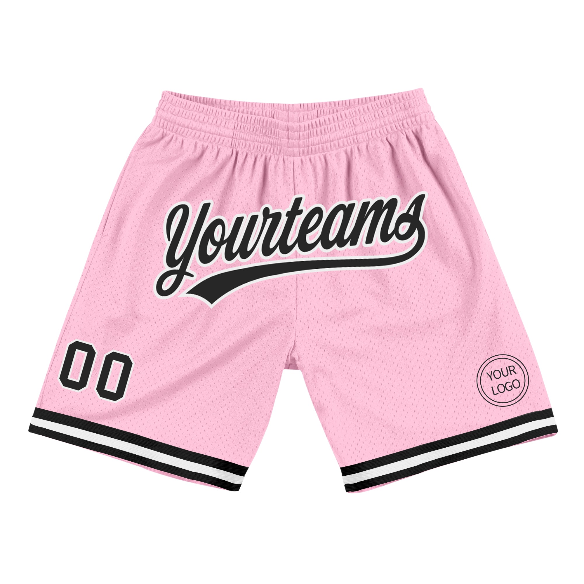 Personalized Light Pink Black White Basketball Shorts - Authentic Throwback Style Personalized Light Pink Black-White Authentic
