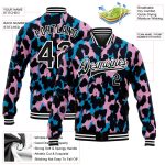 Custom Leopard Print Varsity Jacket with Name & Number - Light Pink Black White 3D Pattern Bomber Full-Snap Designer Jacket