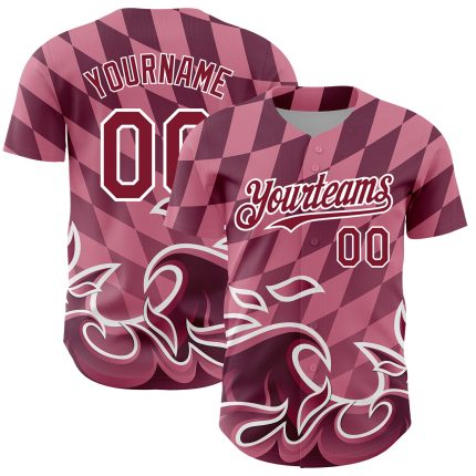 Custom Name and Number 3D Flame Baseball Jersey - Light Pink Crimson-White Design Personalized Light Pink Crimson-White 3D