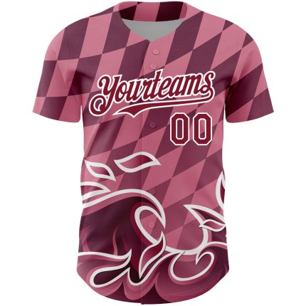 Custom Name and Number 3D Flame Baseball Jersey - Light Pink Crimson-White Design Personalized Light Pink Crimson-White 3D
