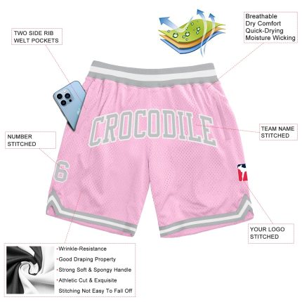 Custom Name Number Throwback Basketball Shorts Light Pink Gray White Personalized Team Design Personalized Light Pink Gray-White