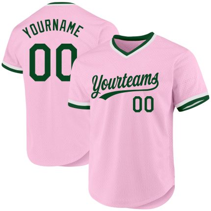 Custom Authentic Baseball Jersey with Personalized Name & Number - Light Pink Green-White Throwback Team Style Personalized