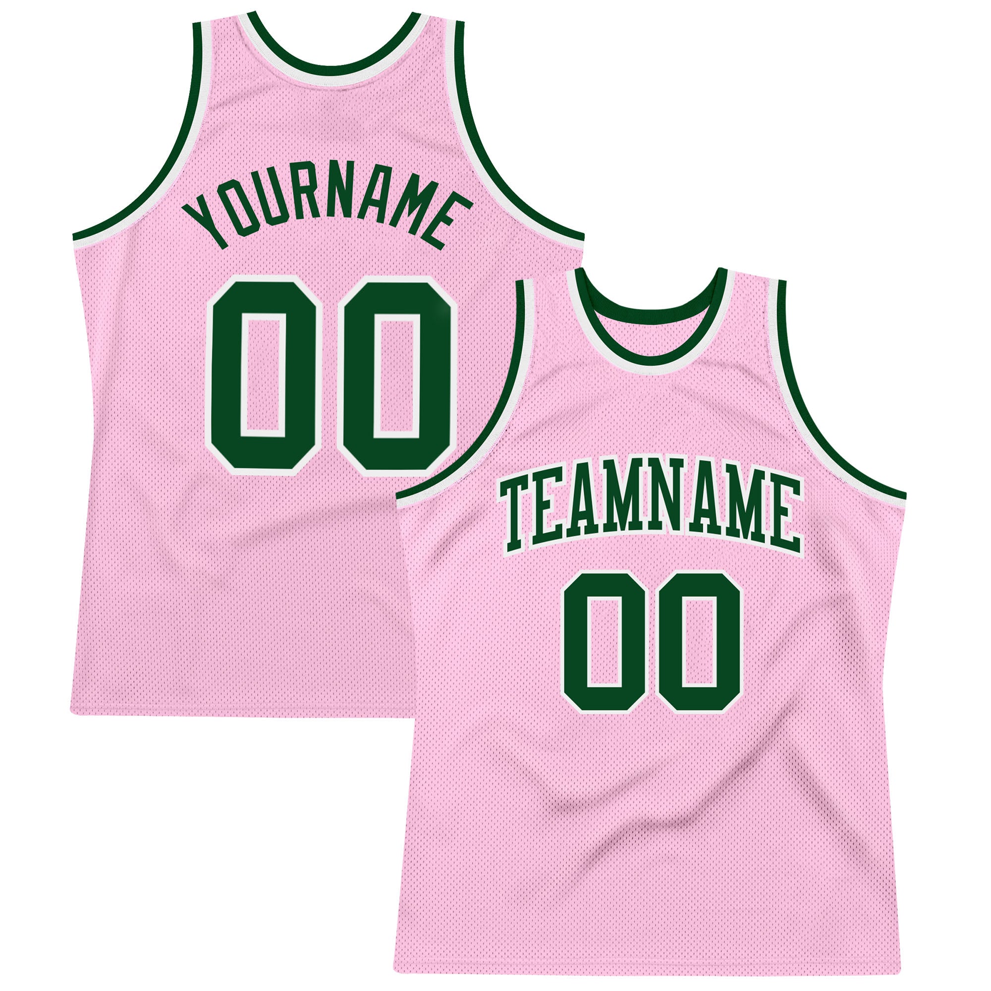 Custom Name Number Basketball Jersey - Light Pink Green White Throwback Authentic Personalized Light Pink Green-White Authentic