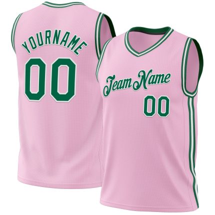 Personalized Light Pink and Kelly Green Authentic Basketball Jersey - White Throwback Design Personalized Light Pink Kelly