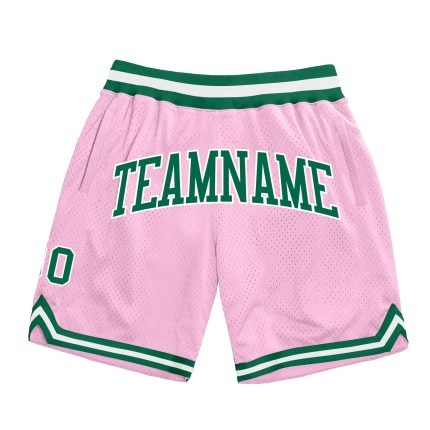 Custom Name and Number Authentic Basketball Shorts in Light Pink and Kelly Green - Personalized Throwback Team Design Personalized