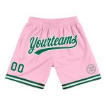 Personalized Light Pink Green White Basketball Shorts - Authentic Throwback Design Personalized Light Pink Kelly Green-White