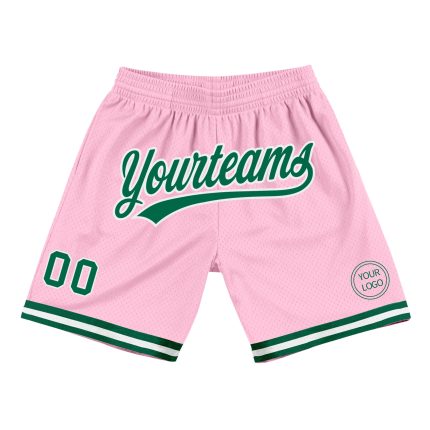 Personalized Light Pink Green White Basketball Shorts - Authentic Throwback Design Personalized Light Pink Kelly Green-White
