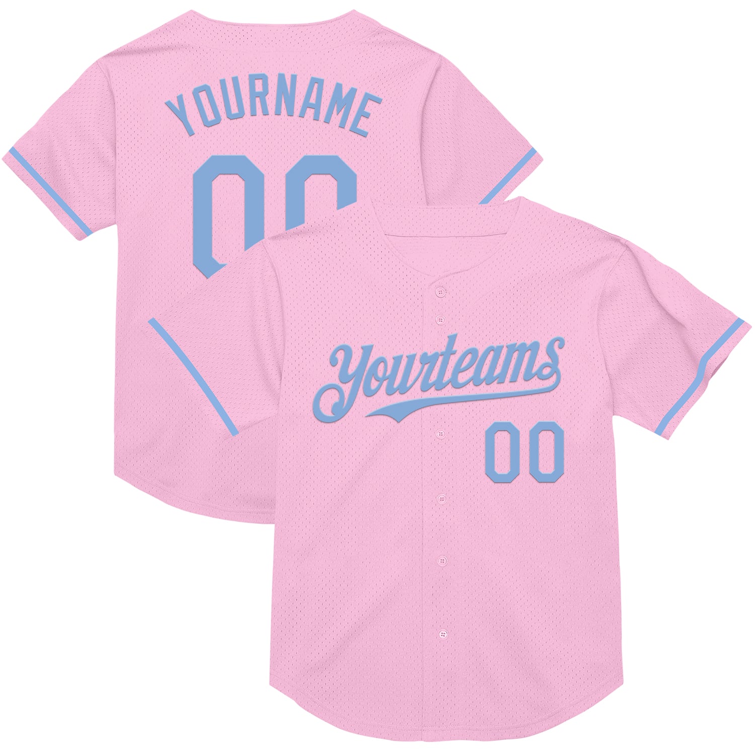 Custom Team Name Number Authentic Mesh Baseball Jersey Light Pink Light Blue Personalized Light Pink Light Blue Mesh Authentic