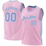 Personalized Light Pink Blue White Authentic Basketball Jersey Throwback Personalized Light Pink Light Blue-White Authentic