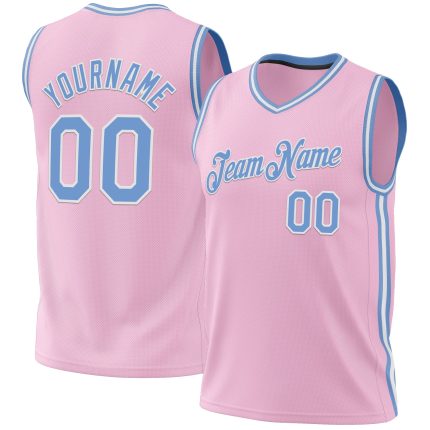 Personalized Light Pink Blue White Authentic Basketball Jersey Throwback Personalized Light Pink Light Blue-White Authentic