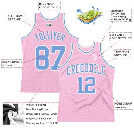 Custom Basketball Jersey Personalized Light Pink Light Blue White Team Name Number Authentic Throwback Personalized Light