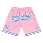Personalized Light Pink & Blue Authentic Basketball Shorts - Retro Style Throwback Personalized Light Pink Light Blue-White
