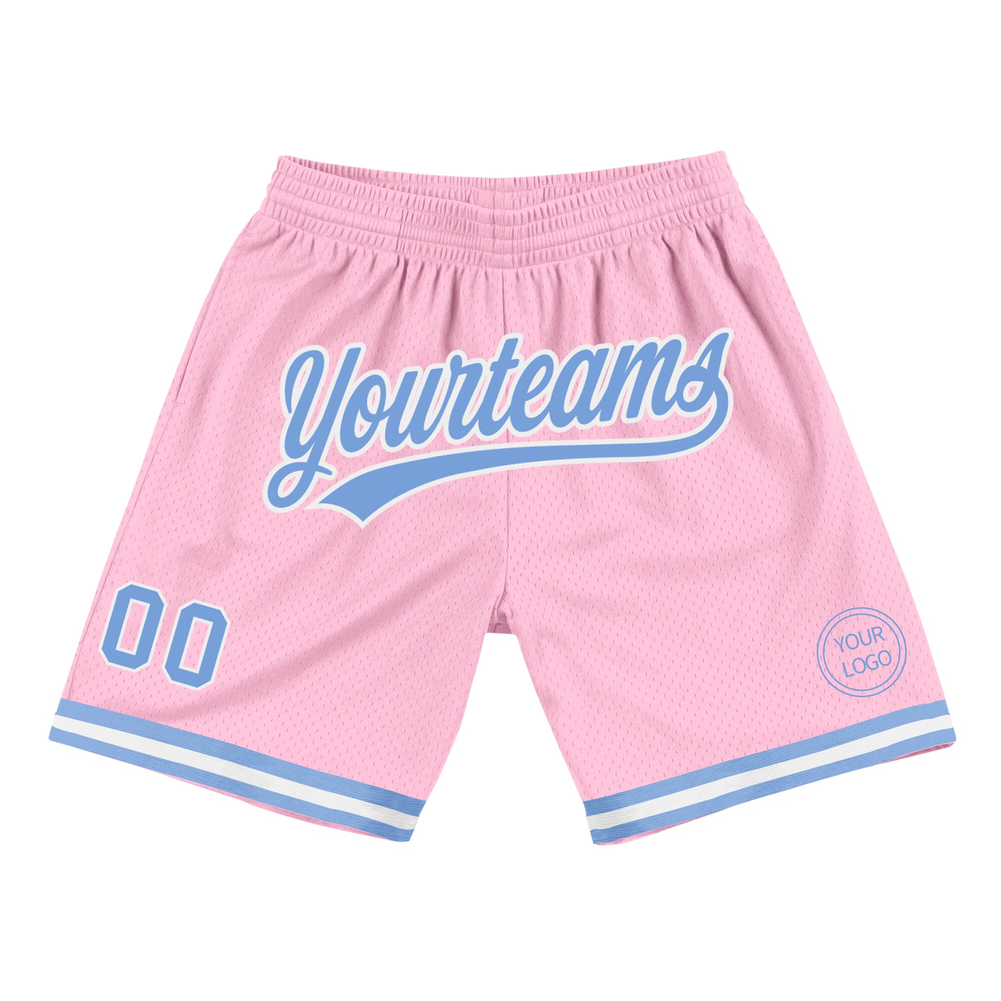 Personalized Light Pink & Blue Authentic Basketball Shorts - Retro Style Throwback Personalized Light Pink Light Blue-White