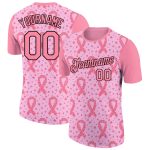 Personalized Breast Cancer 3D Ribbon T-Shirt Custom Name Number Light Pink Medium Black Personalized Light Pink Medium Pink-Black