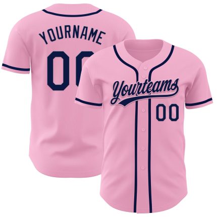 Custom Team Name and Number Baseball Jersey - Personalized Light Pink and Navy Authentic Design Personalized Light Pink Navy