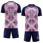 Personalized Soccer Uniform Jersey with Custom Name and Number, Light Pink Navy Geometric Shapes Design Personalized Light