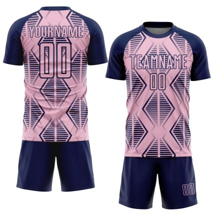 Personalized Soccer Uniform Jersey with Custom Name and Number, Light Pink Navy Geometric Shapes Design Personalized Light