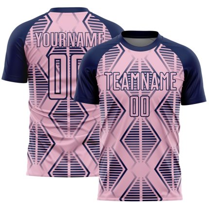 Personalized Soccer Uniform Jersey with Custom Name and Number, Light Pink Navy Geometric Shapes Design Personalized Light