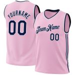 Personalized Authentic Basketball Jersey Light Pink Navy White Throwback Design Personalized Light Pink Navy-White Authentic