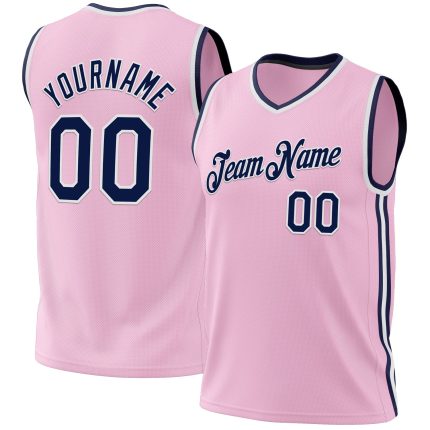 Personalized Authentic Basketball Jersey Light Pink Navy White Throwback Design Personalized Light Pink Navy-White Authentic