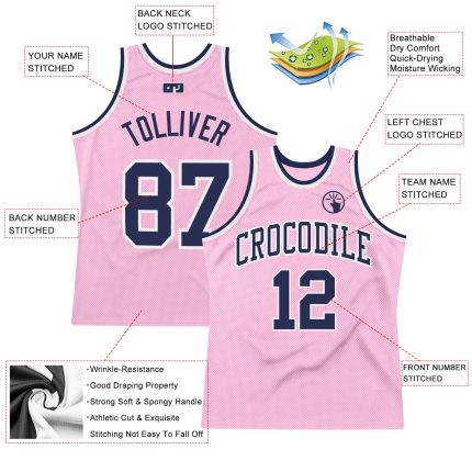 Custom Name & Number Authentic Throwback Basketball Jersey - Light Pink Navy-White Team Jersey Personalized Light Pink Navy-White