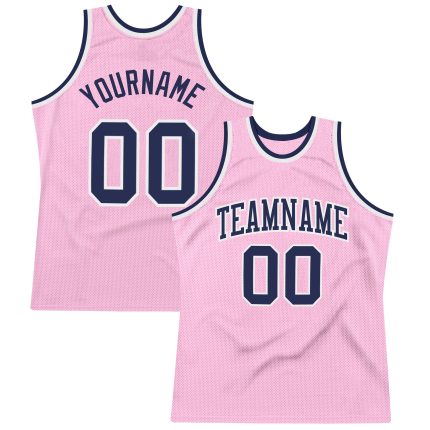 Custom Name & Number Authentic Throwback Basketball Jersey - Light Pink Navy-White Team Jersey Personalized Light Pink Navy-White