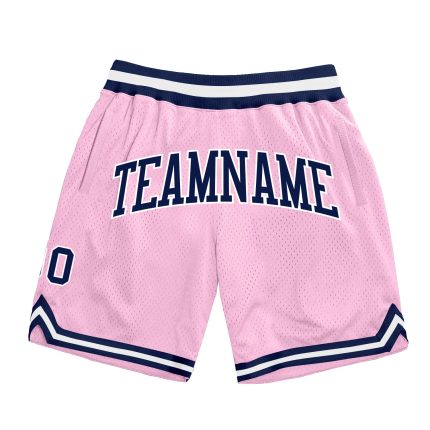 Custom Team Name and Number Authentic Light Pink Navy-White Throwback Basketball Shorts Personalized Light Pink Navy-White